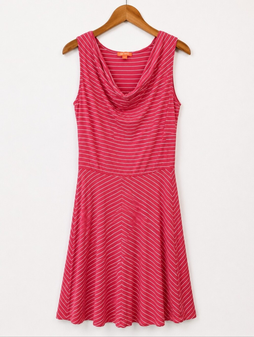 Joe Fresh Women’s Medium Coral Pink Striped Cowl Neck Fit & Flare Dress